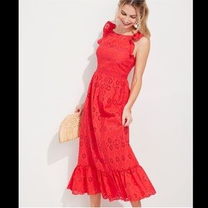 VINEYARD VINES red eyelet flutter sleeve midi dress! NWT!